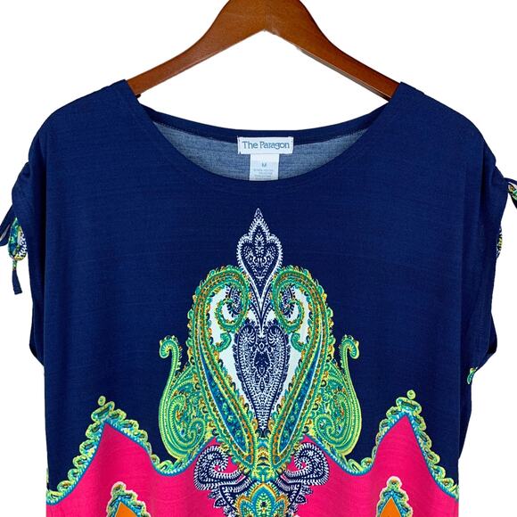 The Paragon Sleeveless Blouse Tunic Top Longer Length Blue Paisley Women’s M - Picture 2 of 8